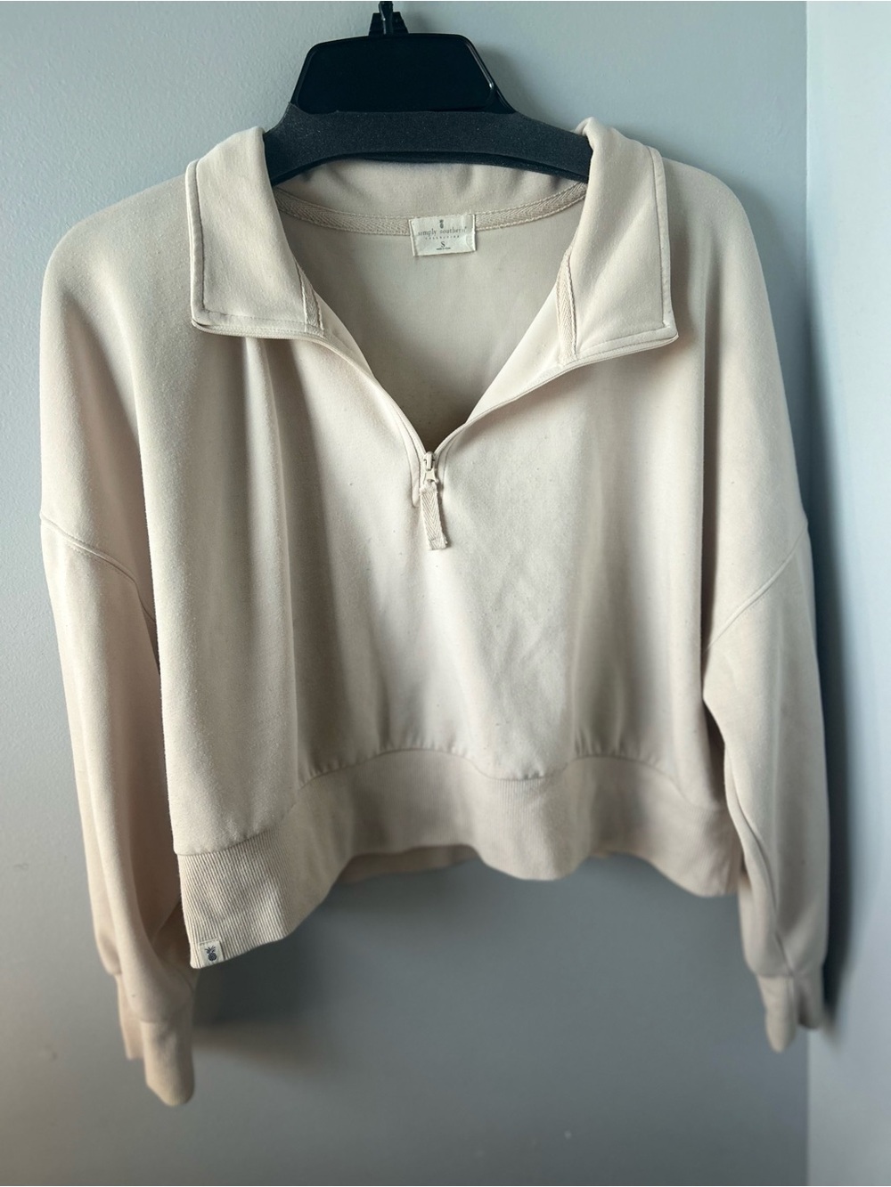 Zip-Front Pullover Sweatshirt - Cream